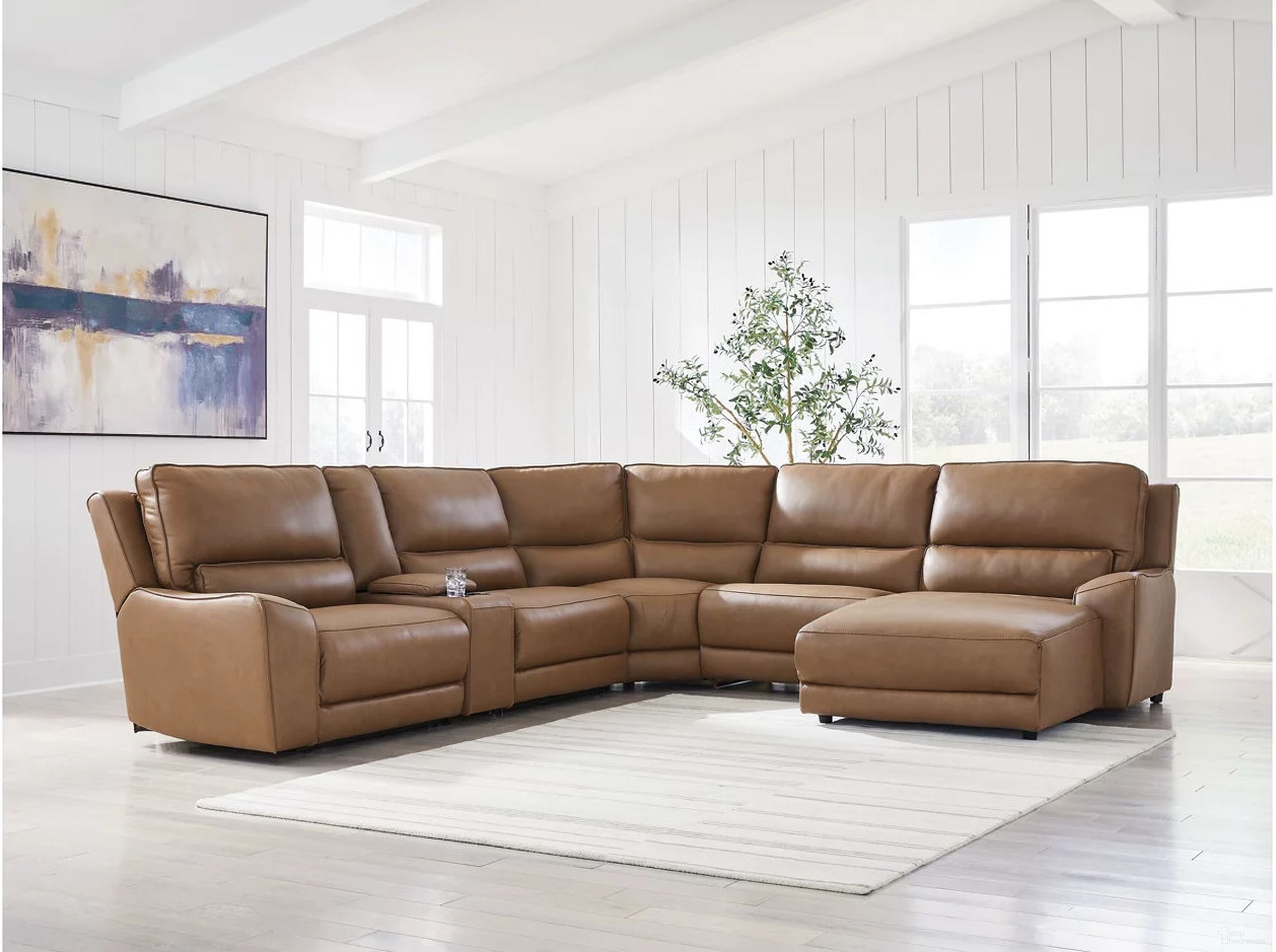 Spear Hill 6-Piece RAF Power Reclining Sectional with Chaise In Caramel