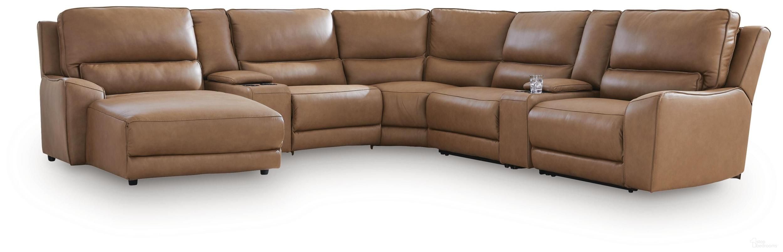 Spear Hill 7-Piece Reclining Sectional with LAF Chaise and Storage Consoles In Caramel