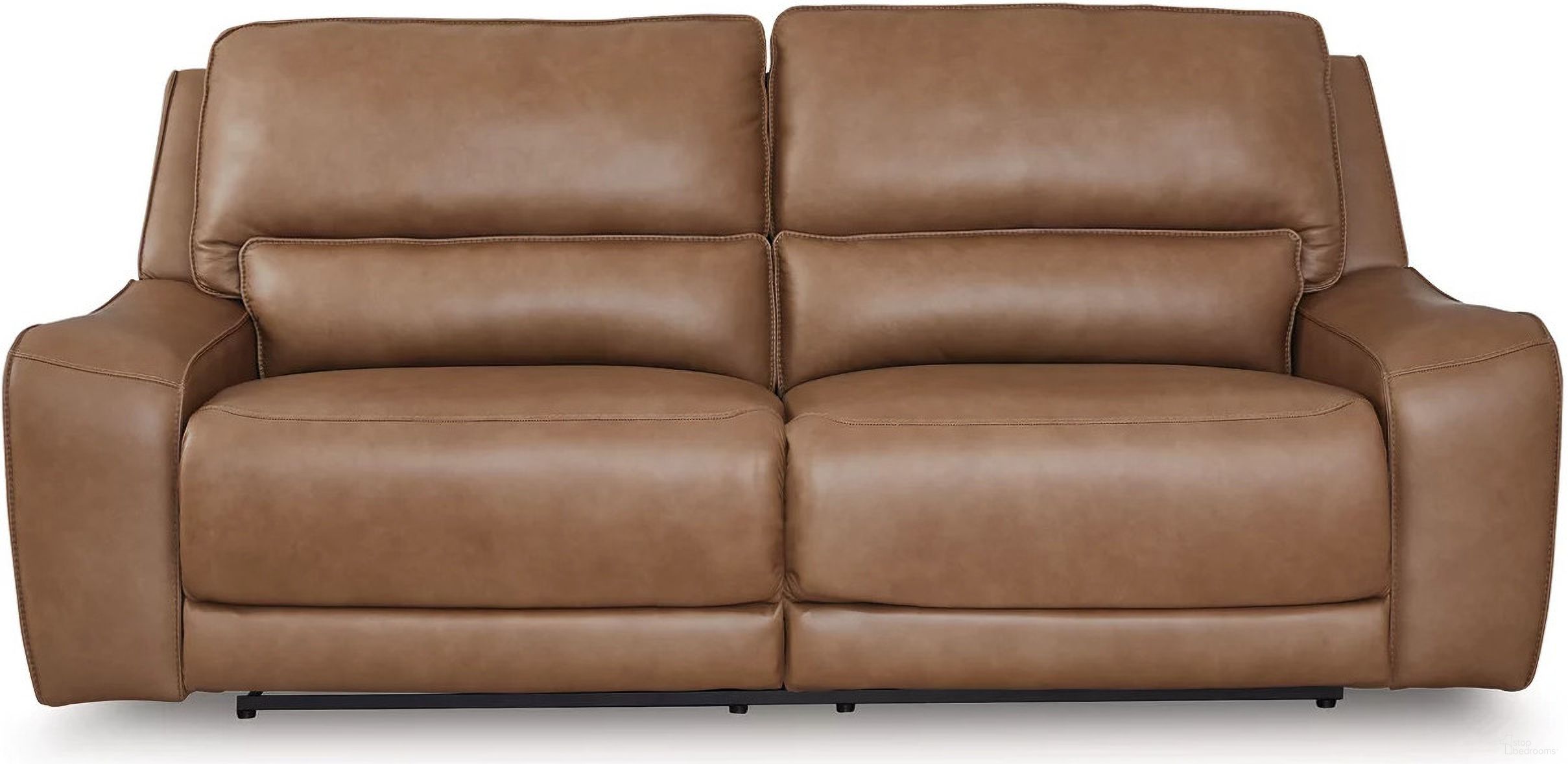 The appearance of Spear Hill Power Reclining Sofa In Caramel designed by Signature Design by Ashley in the modern / contemporary interior design. This caramel piece of furniture  was selected by 1StopBedrooms from Spear Hill Collection to add a touch of cosiness and style into your home. Sku: NCU6260647. Material: Leather Match.