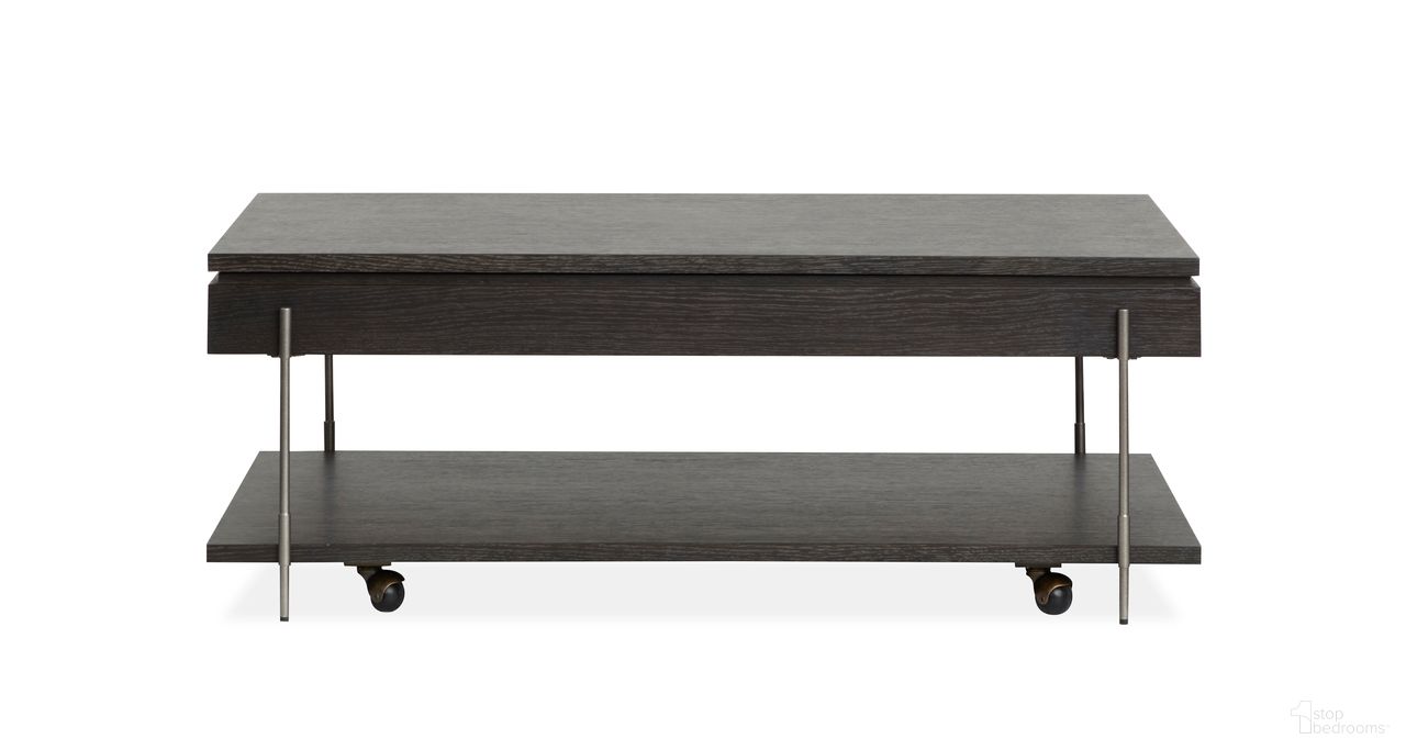 Spencer Lift Top Storage Cocktail Table With Casters In Dark Briarsmoke