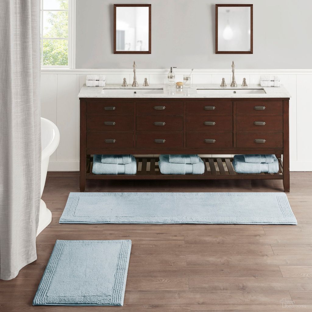 Splendor Cotton Tufted 3000 GSM 34x21 Reversible Bath Rug In Blue