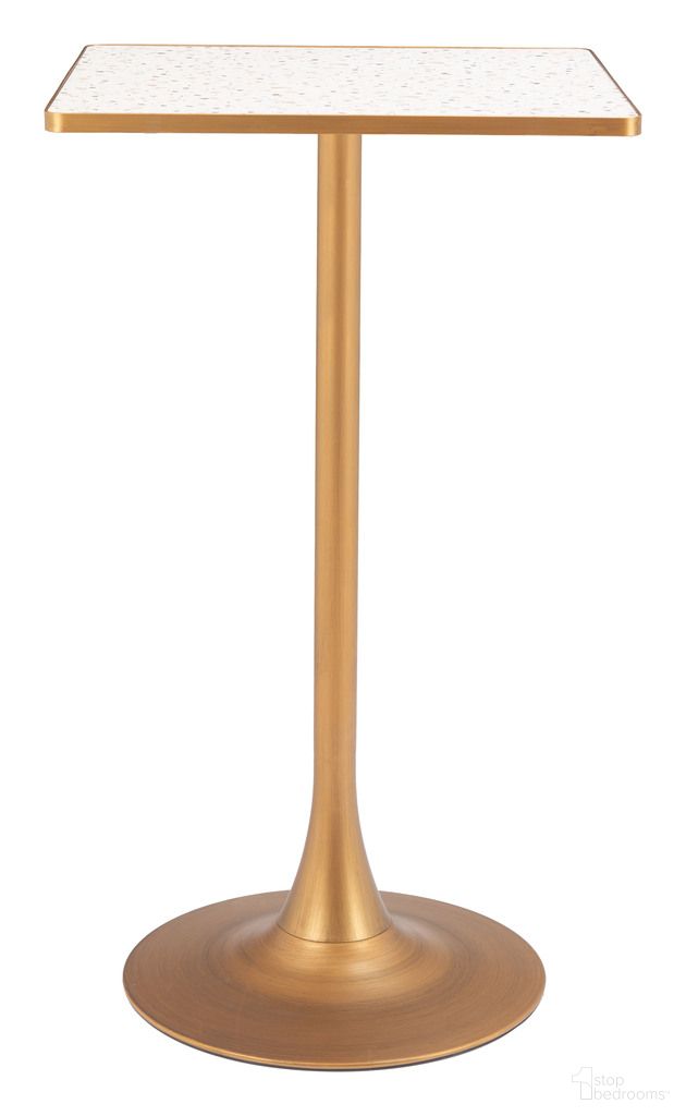 The appearance of Spot Bar Table In Beige and Gold designed by Zuo Modern in the modern / contemporary interior design. This gold and beige piece of furniture was selected by 1StopBedrooms from Spot Collection to add a touch of cosiness and style into your home. Sku: 110408. Table Top Shape: Square. Material: MDF.