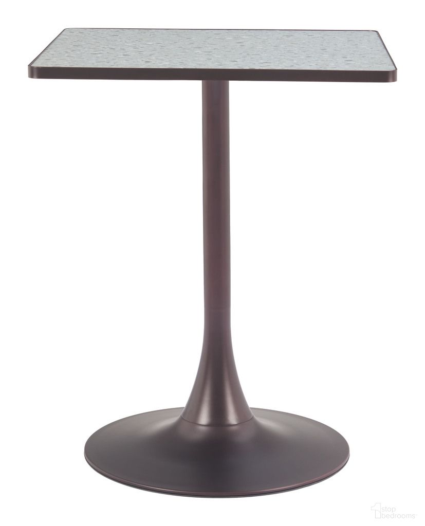 The appearance of Spot Bistro Table In Gray and Bronze designed by Zuo Modern in the modern / contemporary interior design. This gray piece of furniture was selected by 1StopBedrooms from Spot Collection to add a touch of cosiness and style into your home. Sku: 110409. Table Top Shape: Square. Material: MDF.