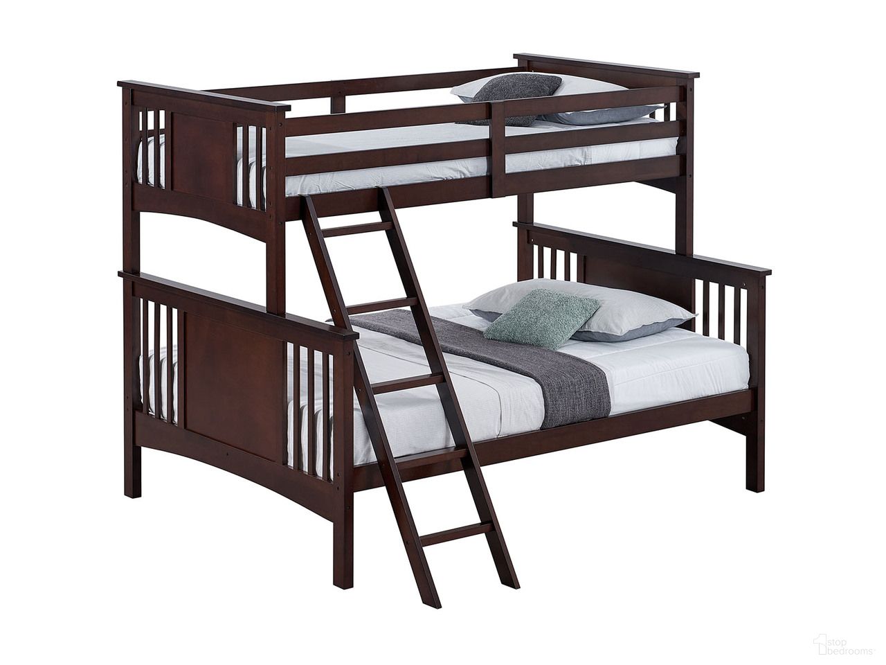 The appearance of Spring Creek Twin Over Full Bunk Bed In Dark Walnut designed by Furniture of America in the transitional interior design. This dark walnut piece of furniture was selected by 1StopBedrooms from Spring Creek Collection to add a touch of cosiness and style into your home. Sku: FM-BK602F-DW-1;FM-BK602F-DW-2;FM-BK602F-DW-3. Bed Type: Bunk Bed. Bed Size: Twin Over Full. Material: Solid Hardwood.