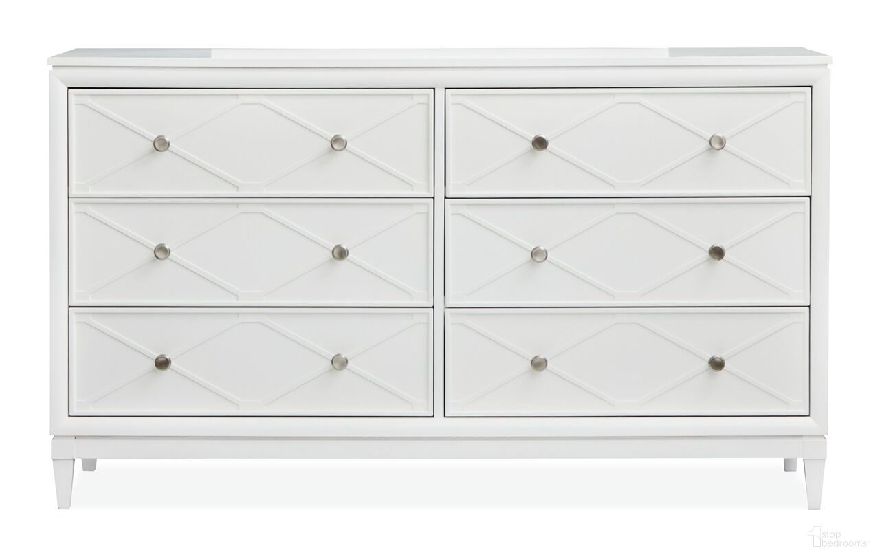 The appearance of Springhouse Double Drawer Dresser In Whisper White designed by Magnussen in the transitional interior design. This whisper white piece of furniture  was selected by 1StopBedrooms from Springhouse Collection to add a touch of cosiness and style into your home. Sku: B5993-22. Material: MDF.