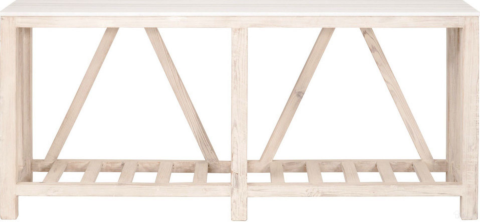 The appearance of Spruce Columbia Marble Console Table In White Wash and White designed by Essentials For Living in the transitional interior design. This white wash and white piece of furniture  was selected by 1StopBedrooms from Sample Collection to add a touch of cosiness and style into your home. Sku: Z-R0566. Material: Solid Pine Wood.