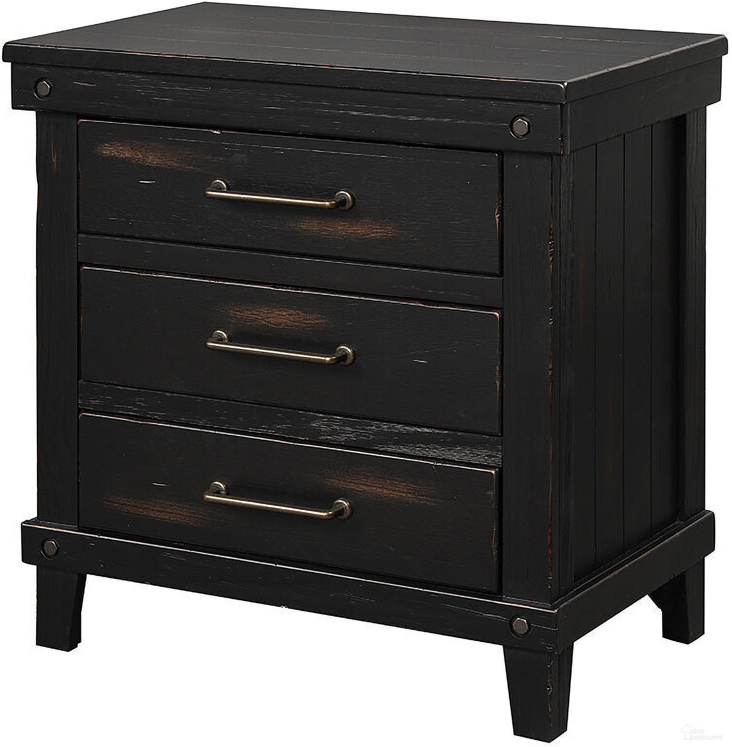 The appearance of Spruce Creek Black Nightstand designed by Bernell in the transitional interior design. This black piece of furniture was selected by 1StopBedrooms from Spruce Collection to add a touch of cosiness and style into your home. Sku: 1708-120. Material: Pine.