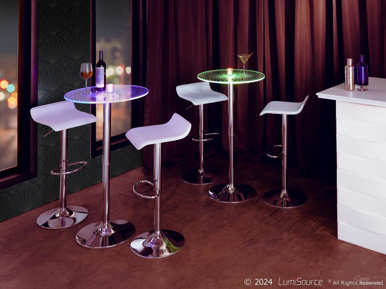 The appearance of Spyra-Ale Adjustable Bar Set with Light Up Tabletop In White and Chrome designed by Lumisource in the modern / contemporary interior design. This white and chrome piece of furniture was selected by 1StopBedrooms from Spyra Collection to add a touch of cosiness and style into your home. Sku: BT-SPYRA;BS-ALE W2. Material: Acrylic.