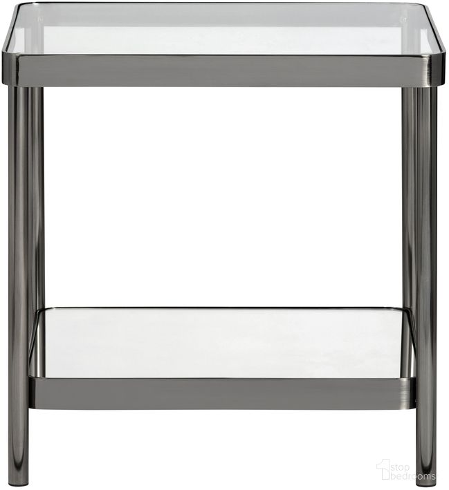 The appearance of Square Accent/End Table In Clear and Gray designed by Crestview Collection in the modern / contemporary interior design. This clear/gray piece of furniture  was selected by 1StopBedrooms from  to add a touch of cosiness and style into your home. Sku: CVFZR6191. Material: Metal.