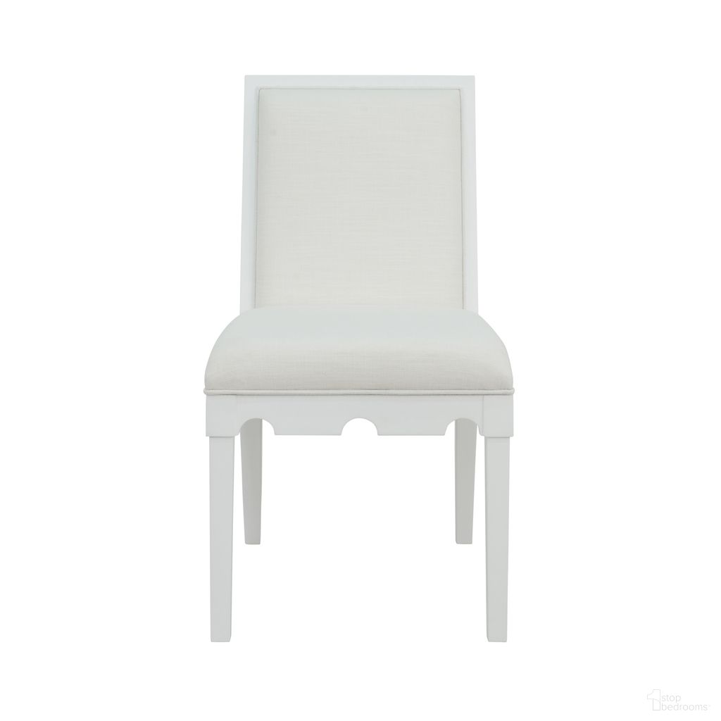 The appearance of Square Back Dining Chair In White designed by Worlds Away in the transitional interior design. This white piece of furniture was selected by 1StopBedrooms from to add a touch of cosiness and style into your home. Sku: LANISTER WH. Material: Solid Wood. Chair Type: Side Chair.