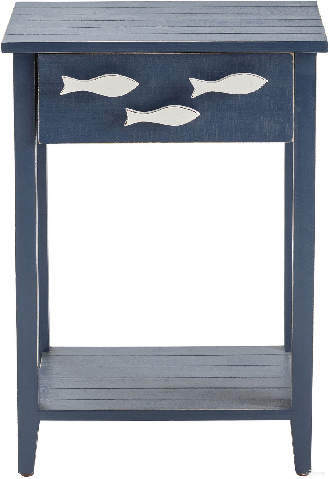 The appearance of Square Fir Wood 1 Drawer End Table In Navy and White designed by Crestview Collection in the coastal interior design. This navy/white piece of furniture  was selected by 1StopBedrooms from  to add a touch of cosiness and style into your home. Sku: CVFZR3562. Material: Solid Wood.