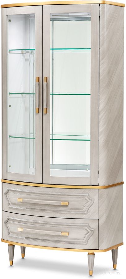 The appearance of St. Charles Display Cabinet In Dove Gray designed by Michael Amini in the transitional interior design. This dove gray piece of furniture was selected by 1StopBedrooms from St. Charles Collection to add a touch of cosiness and style into your home. Sku: 9088209T-803;9088209B-803. Material: Poplar Solid.