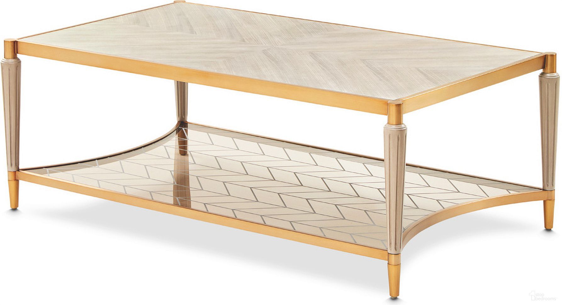 The appearance of St. Charles Rectangular Cocktail Table In Dove Gray designed by Michael Amini in the transitional interior design. This dove gray piece of furniture was selected by 1StopBedrooms from St. Charles Collection to add a touch of cosiness and style into your home. Sku: 9088201-803. Material: Poplar Solid.
