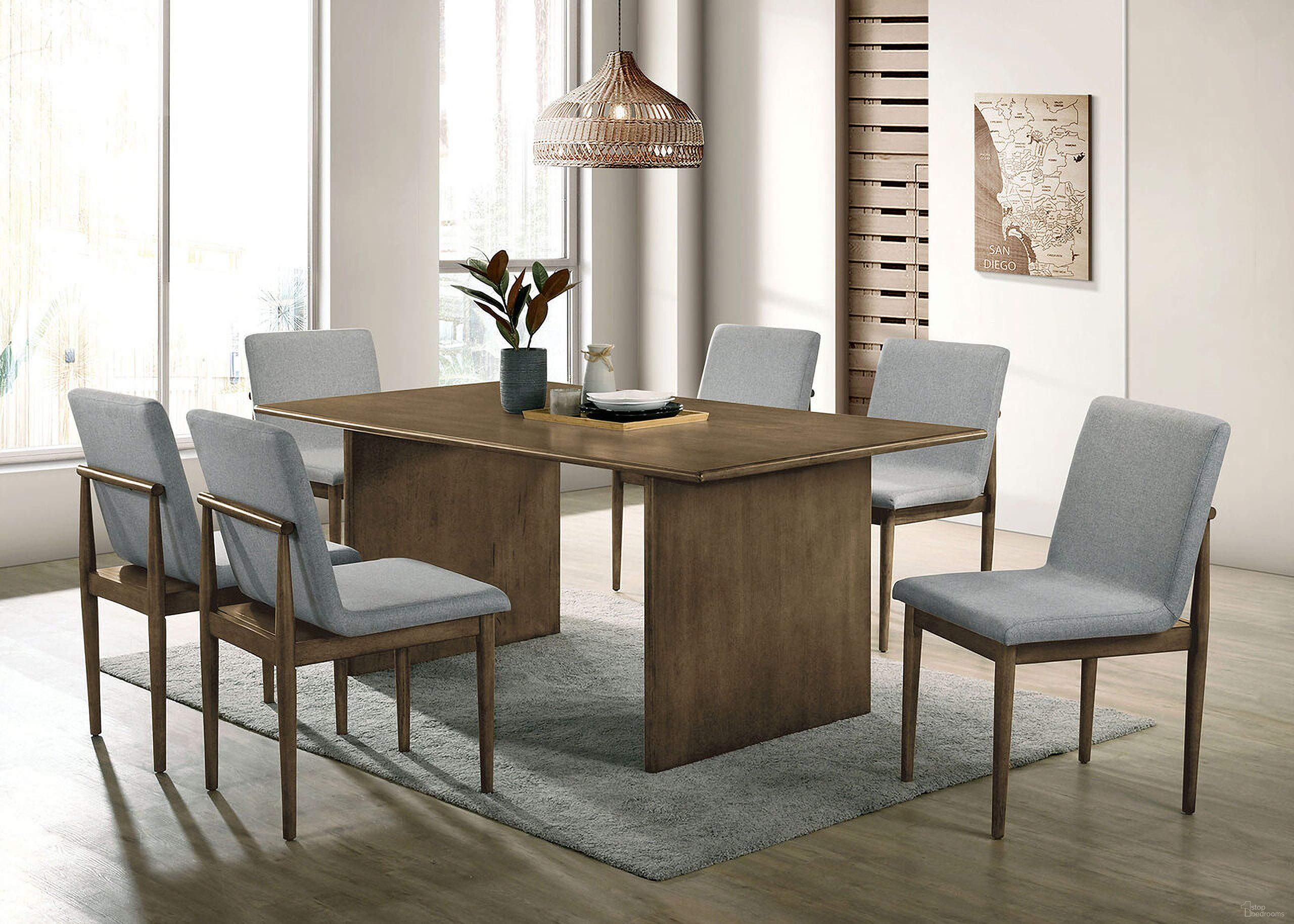 The appearance of St Gallen Dining Room Set In Natural and Light Grey designed by Furniture of America in the transitional interior design. This natural and light grey piece of furniture was selected by 1StopBedrooms from St Gallen Collection to add a touch of cosiness and style into your home. Sku: CM3244NT-T;CM3244NT-SC-2PK;CM3244NT-SC-2PK. Table Base Style: Double Pedestal. Material: Wood.