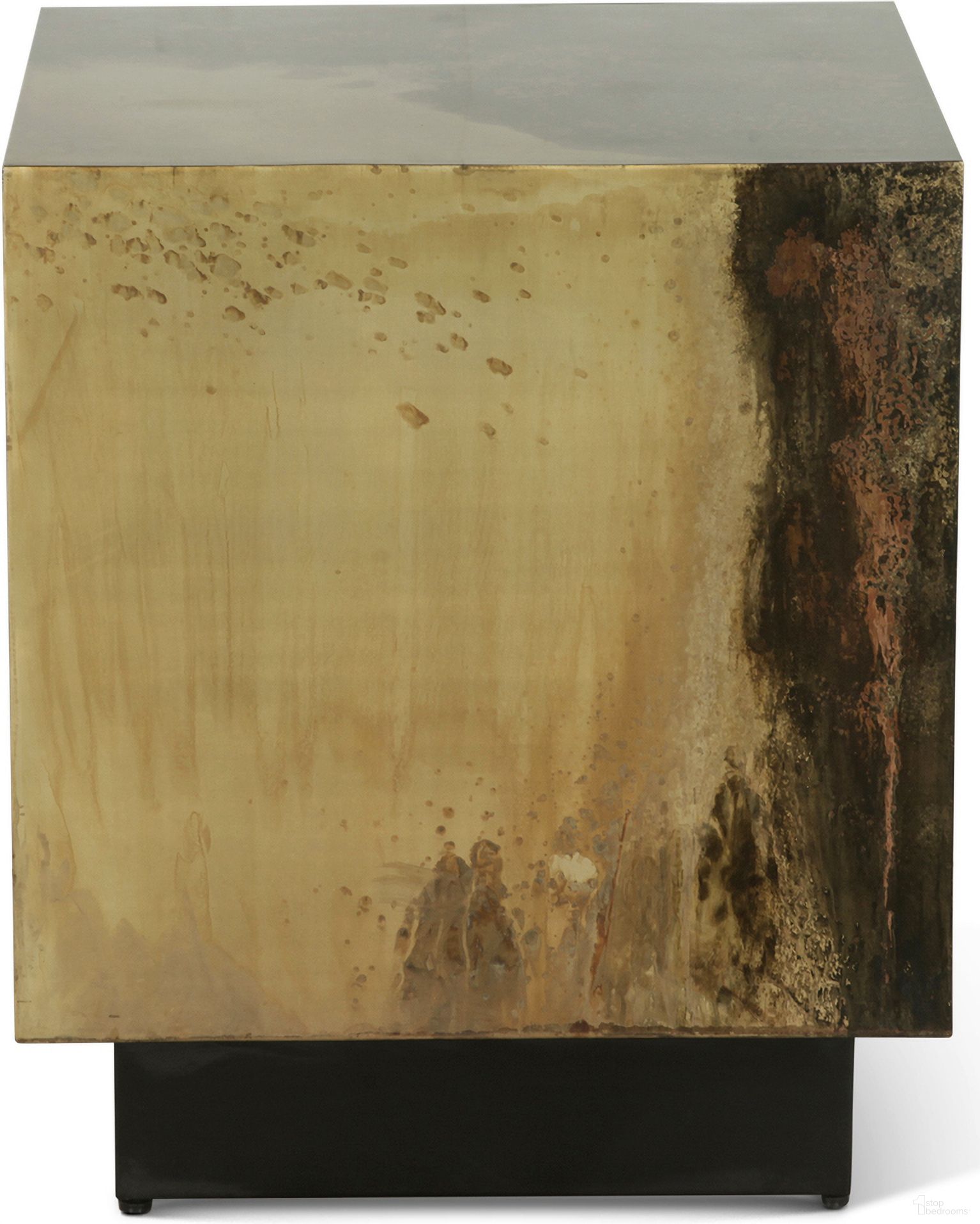 The appearance of St. George Square Side Table In Oxidized Copper designed by Home Trends and Design in the industrial interior design. This copper piece of furniture  was selected by 1StopBedrooms from St. George Collection to add a touch of cosiness and style into your home. Sku: ZWSTGSSTOC. Material: Reclaimed Iron.