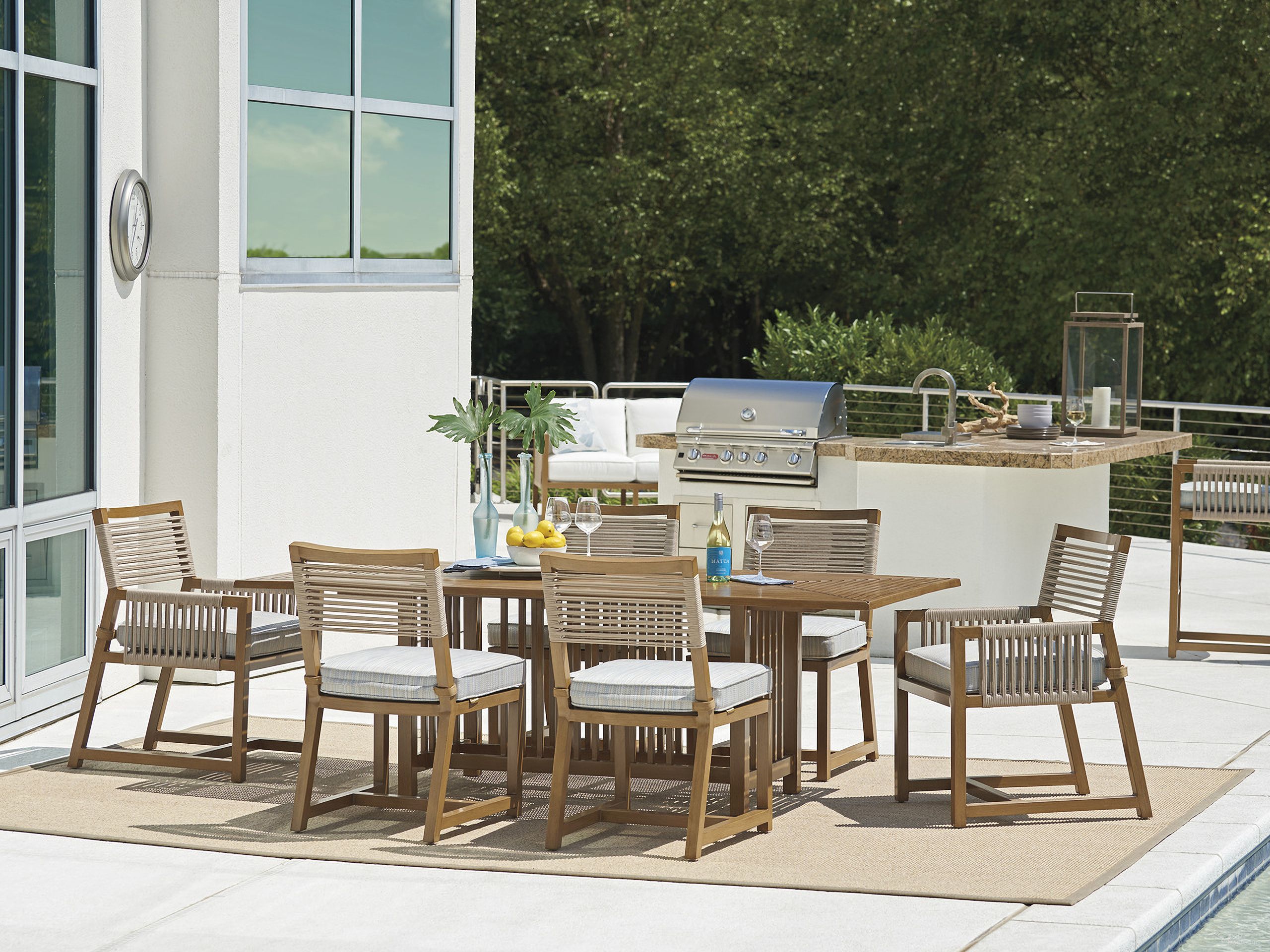 The appearance of St Tropez Rectangular Dining Room Set In Medium Brown designed by Tommy Bahama in the modern / contemporary interior design. This medium brown piece of furniture was selected by 1StopBedrooms from St Tropez Collection to add a touch of cosiness and style into your home. Sku: 3925-876C;3925-13-41. Material: Aluminum. Table Top Shape: Rectangular. Size: 42" x 88".