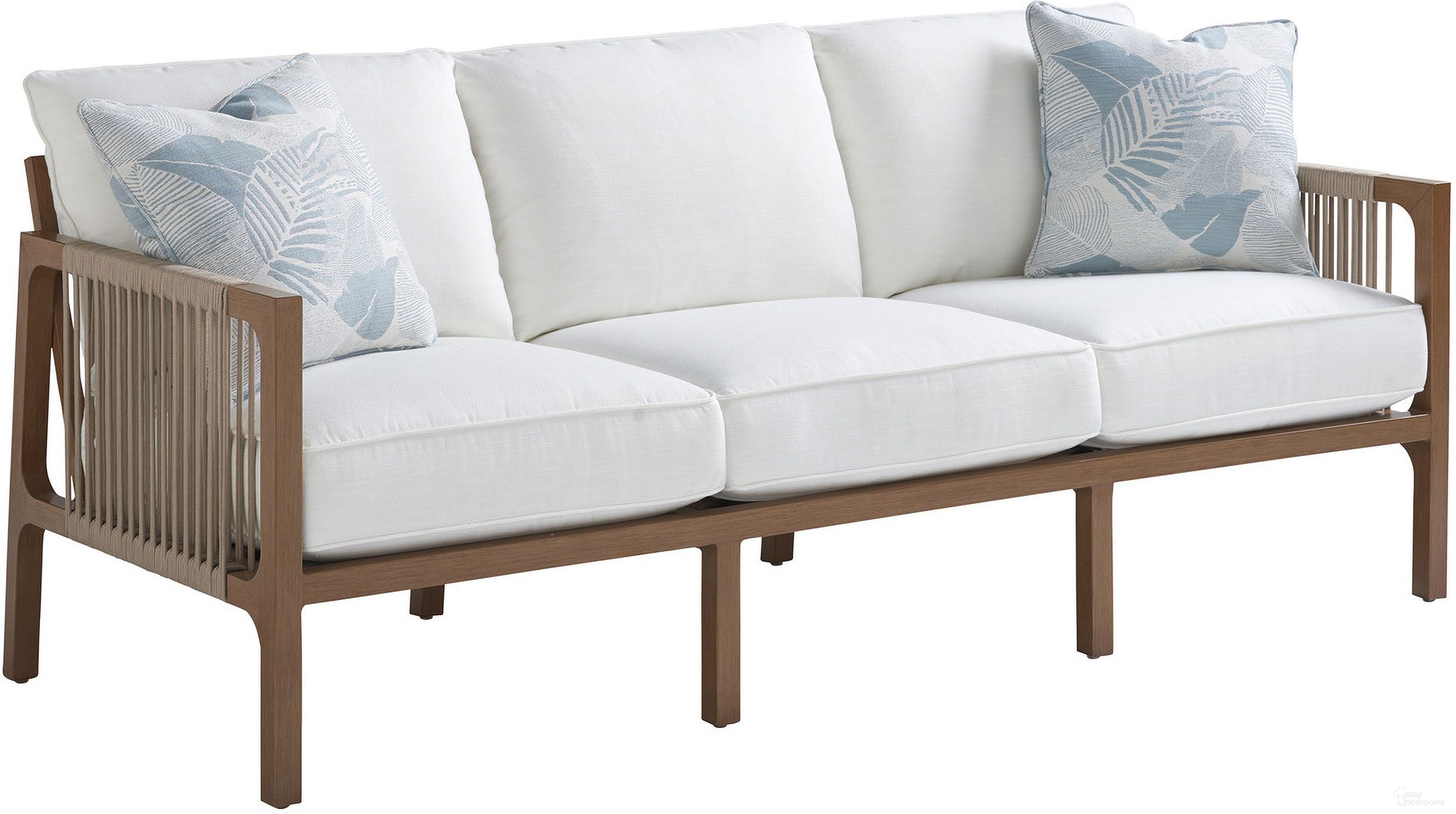 The appearance of St Tropez Sofa designed by Tommy Bahama in the modern / contemporary interior design. This ivory and white piece of furniture was selected by 1StopBedrooms from St Tropez Collection to add a touch of cosiness and style into your home. Sku: 3925-33-40. Material: Aluminum.