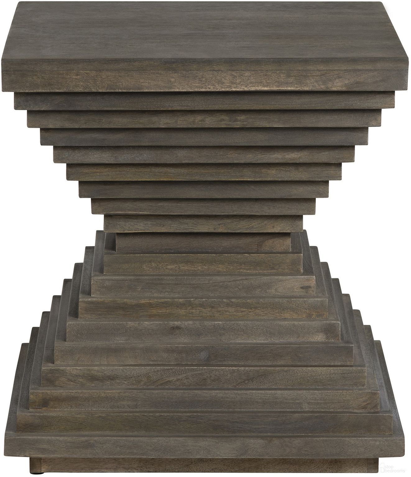 Stacked Hourglass Wood End Table In Gray and Brown