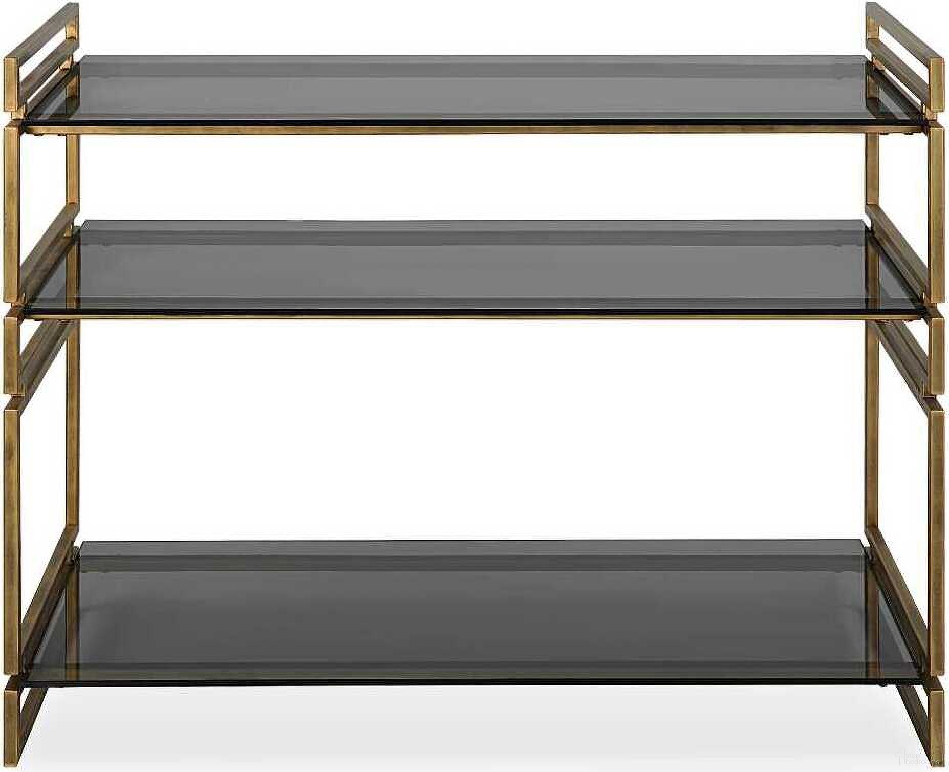 The appearance of Stacked Up Glass Console Table In Gray and Gold designed by Uttermost in the modern / contemporary interior design. This gold piece of furniture was selected by 1StopBedrooms from Stacked Up Collection to add a touch of cosiness and style into your home. Sku: 22973. Material: Iron.