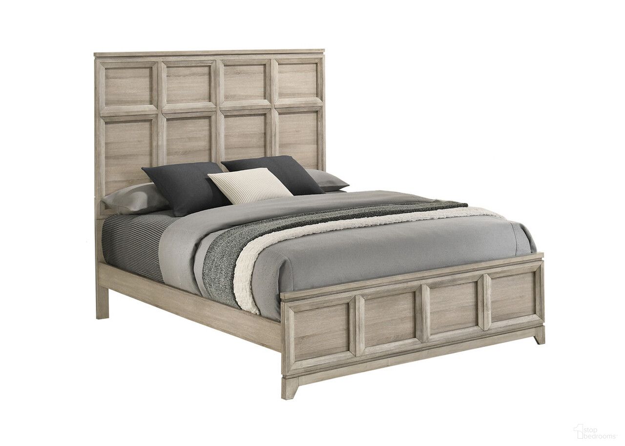 Stacy Eastern King Panel Bed In Weathered Greige