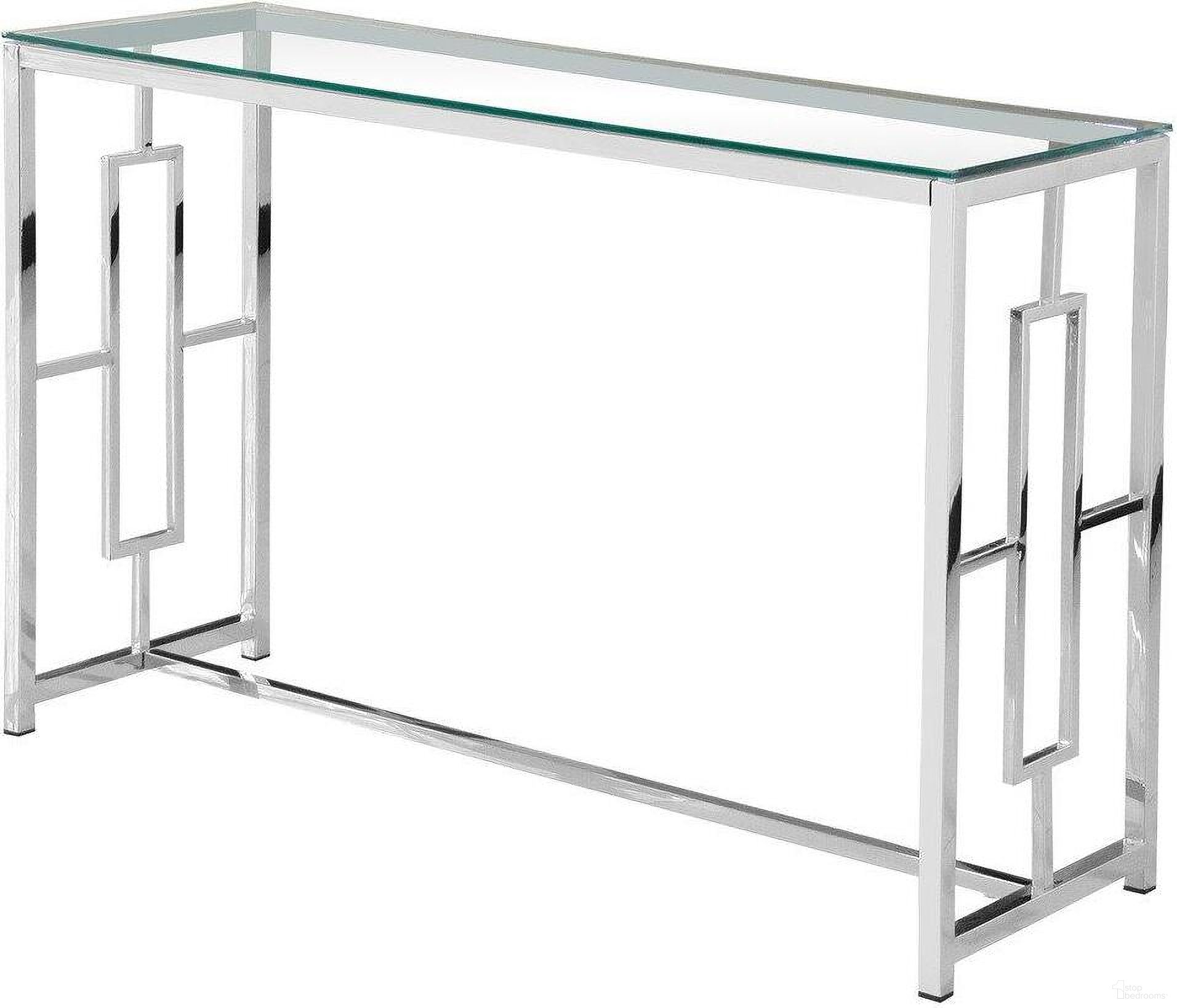The appearance of Stainless Steel And Glass Console Table In Silver Base And Clear designed by Best Master Furniture in the modern / contemporary interior design. This silver piece of furniture was selected by 1StopBedrooms from to add a touch of cosiness and style into your home. Sku: E22. Material: Glass.