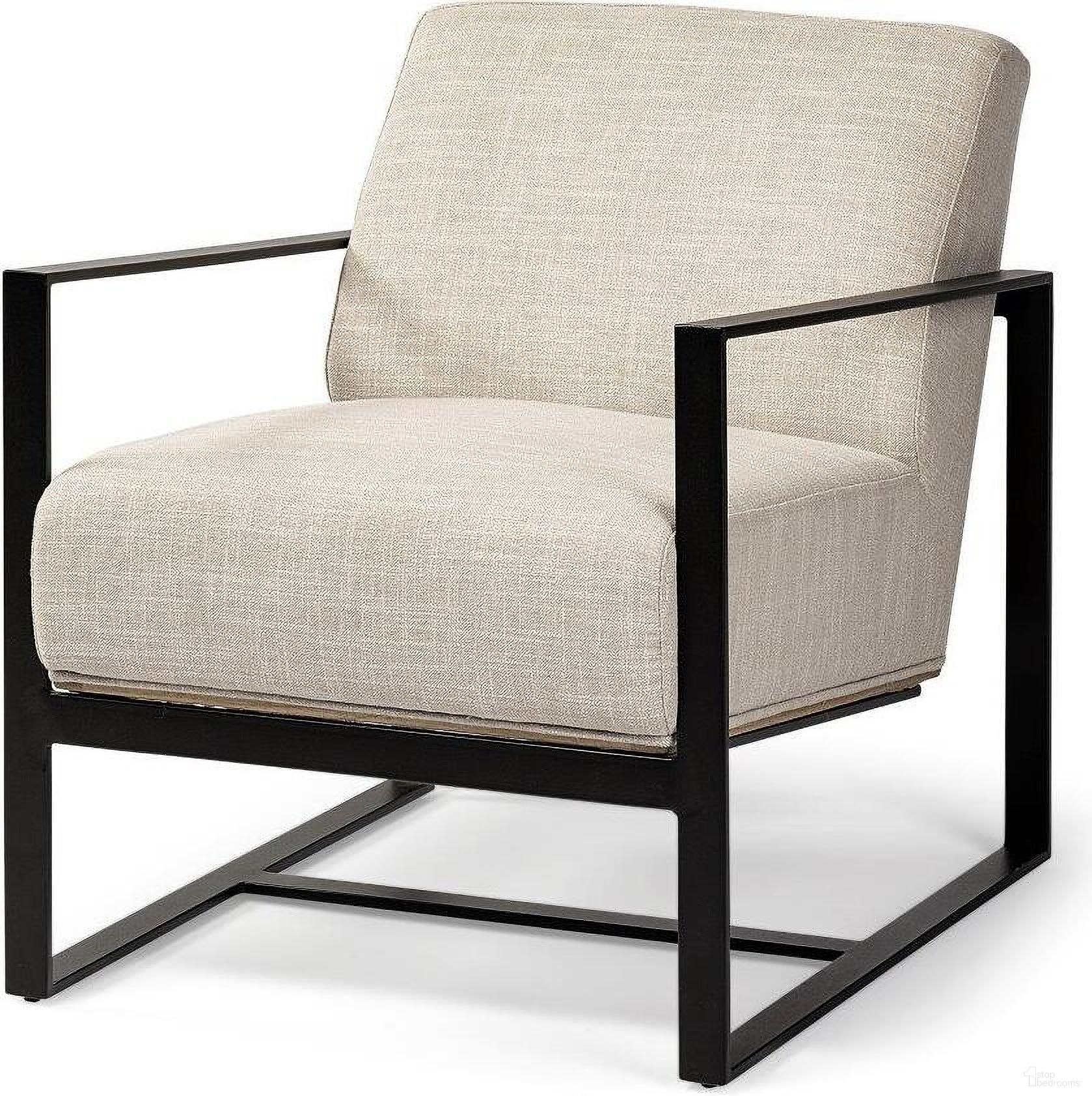 Stamford Light Beige Upholstered Seat With Wood Back And Metal Frame Accent Chair