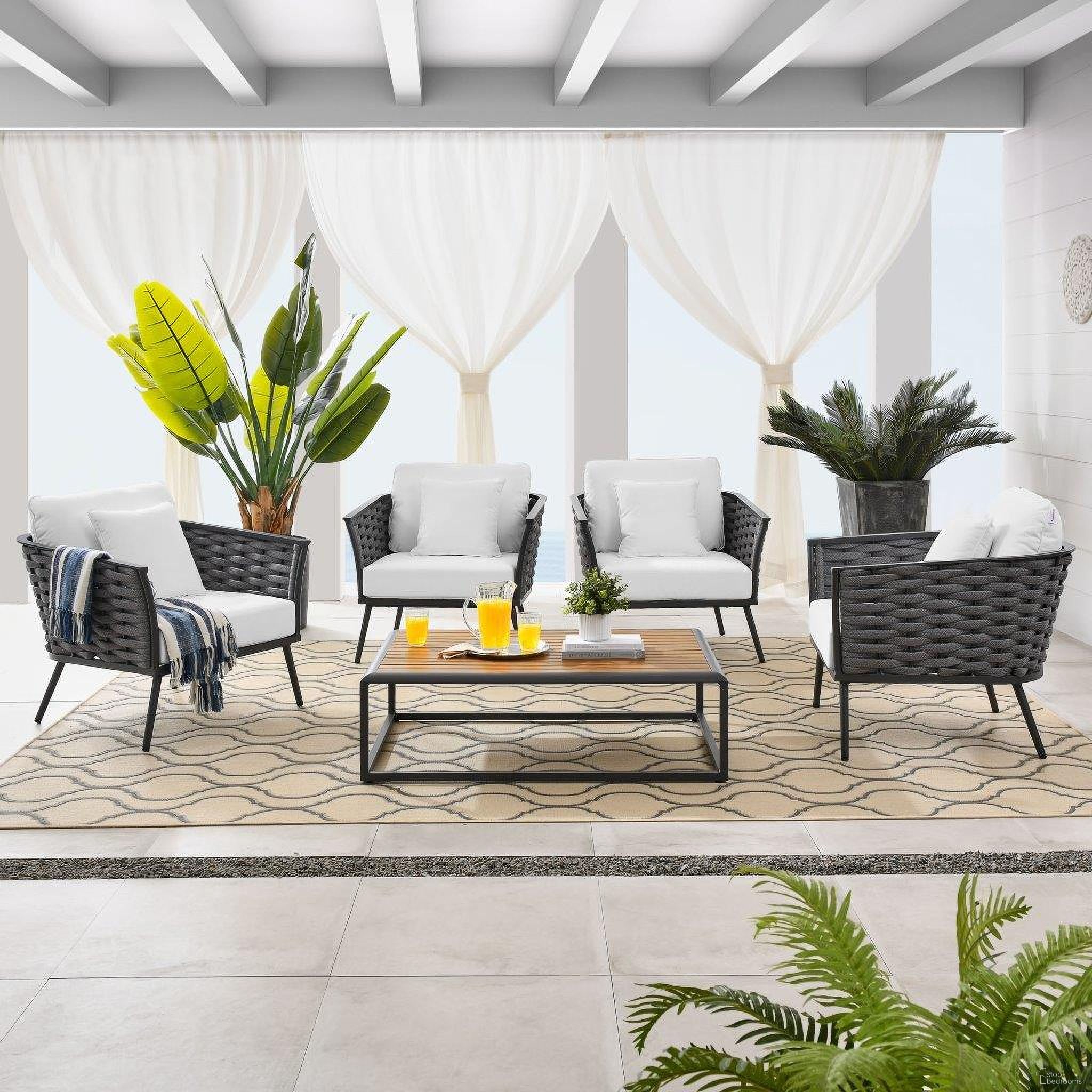 The appearance of Stance 5 Piece Outdoor Patio Aluminum Sectional Sofa Set In Grey designed by Modway in the modern / contemporary interior design. This grey piece of furniture was selected by 1StopBedrooms from Stance Collection to add a touch of cosiness and style into your home. Sku: EEI-3021-WHI-NAT;EEI-3054-GRY-WHI;EEI-3054-GRY-WHI;EEI-3054-GRY-WHI;EEI-3054-GRY-WHI. Material: Aluminium.