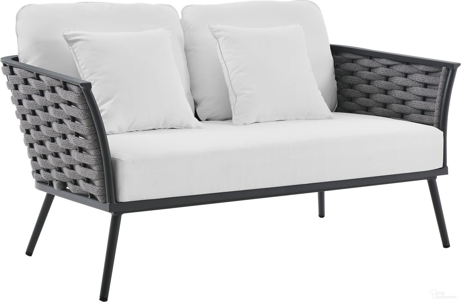 The appearance of Stance Outdoor Patio Aluminum Loveseat In White And Grey designed by Modway in the modern / contemporary interior design. This white and grey piece of furniture  was selected by 1StopBedrooms from Stance Collection to add a touch of cosiness and style into your home. Sku: EEI-3019-GRY-WHI. Material: Aluminum.