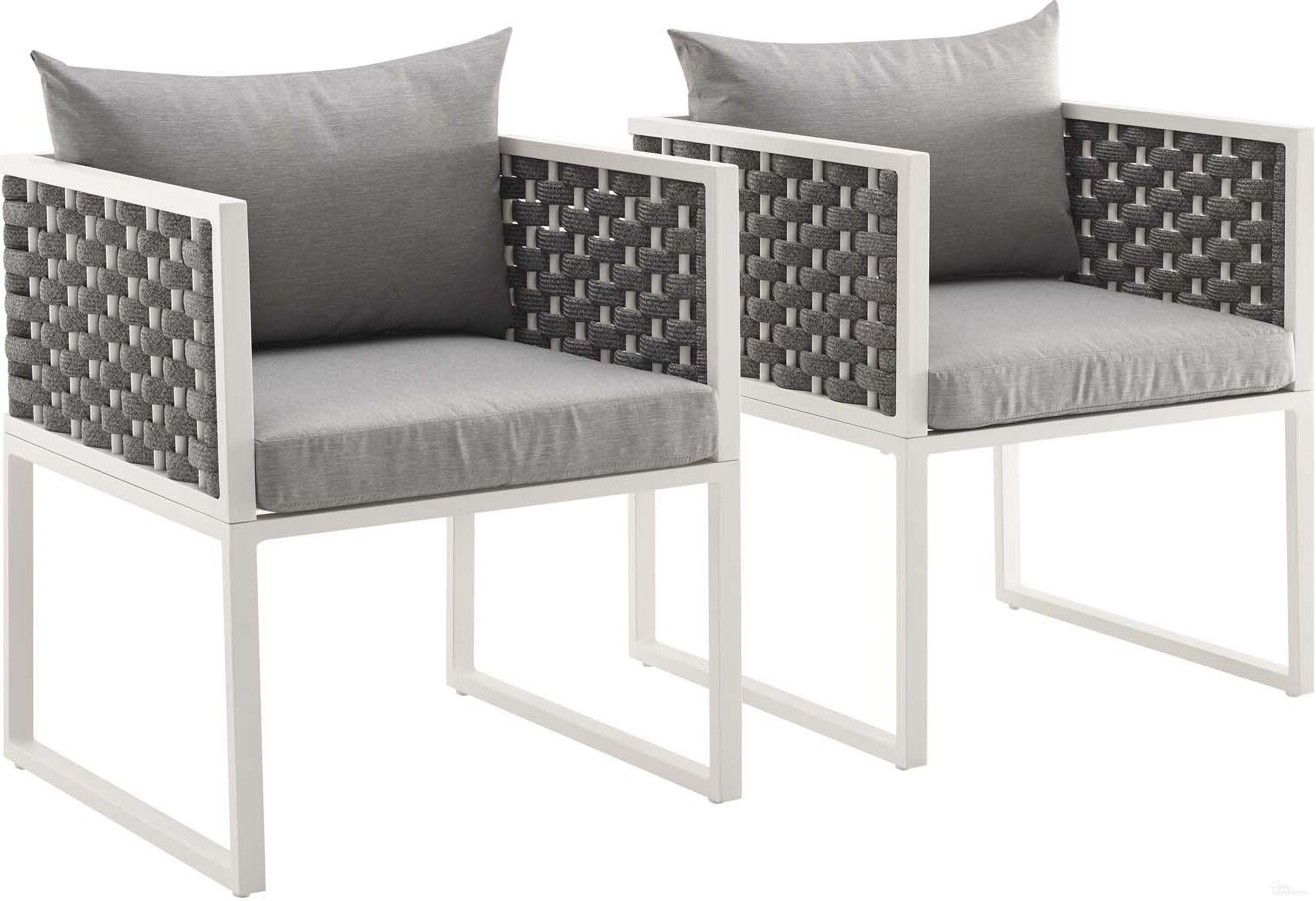 Stance White and Gray Dining Arm Chair Outdoor Patio Aluminum Set of 2