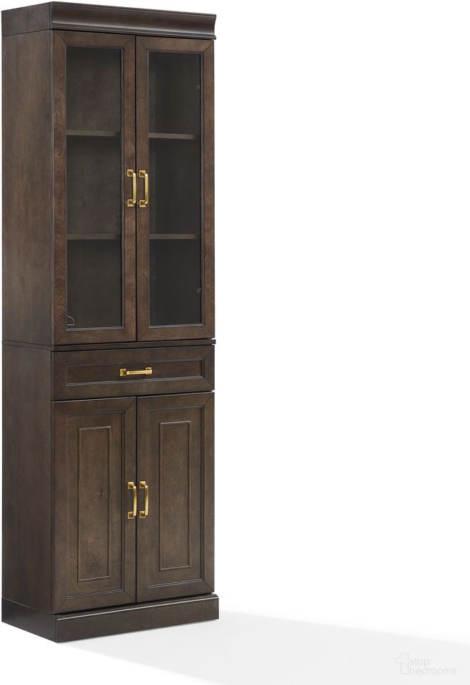 The appearance of Stanton Glass Door Kitchen Storage Pantry Cabinet In Coffee designed by Crosley Brands in the traditional interior design. This coffee piece of furniture was selected by 1StopBedrooms from Stanton Collection to add a touch of cosiness and style into your home. Sku: CF3123-CO;CF3121-CO. Material: Particle Board.