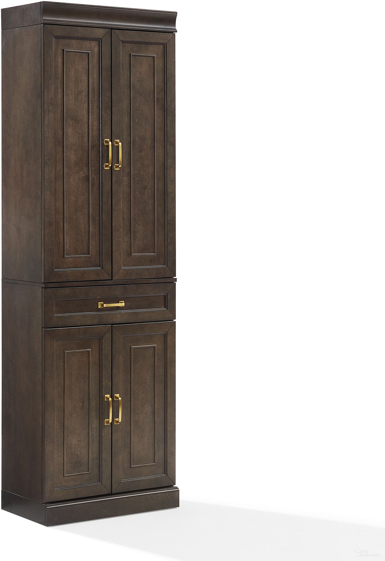 The appearance of Stanton Kitchen Storage Pantry Cabinet In Coffee designed by Crosley Brands in the traditional interior design. This coffee piece of furniture was selected by 1StopBedrooms from Stanton Collection to add a touch of cosiness and style into your home. Sku: CF3120-CO;CF3121-CO. Material: Particle Board.
