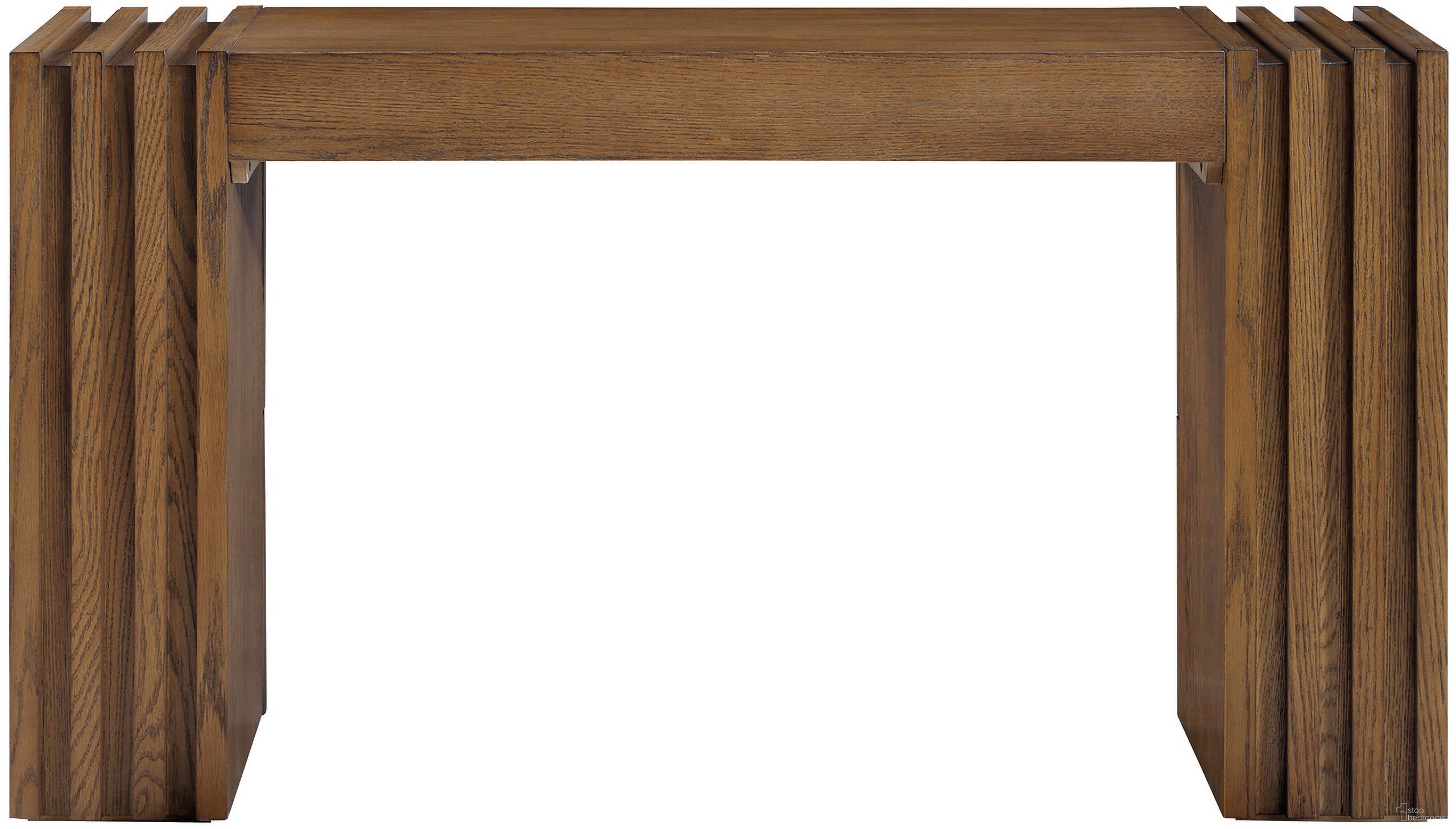 The appearance of Stanton Oak Veneer and Solid Wood Console Table In Brown designed by Meridian in the modern / contemporary interior design. This brown piece of furniture  was selected by 1StopBedrooms from Stanton Collection to add a touch of cosiness and style into your home. Sku: 232Brown-T. Material: Rubberwood.