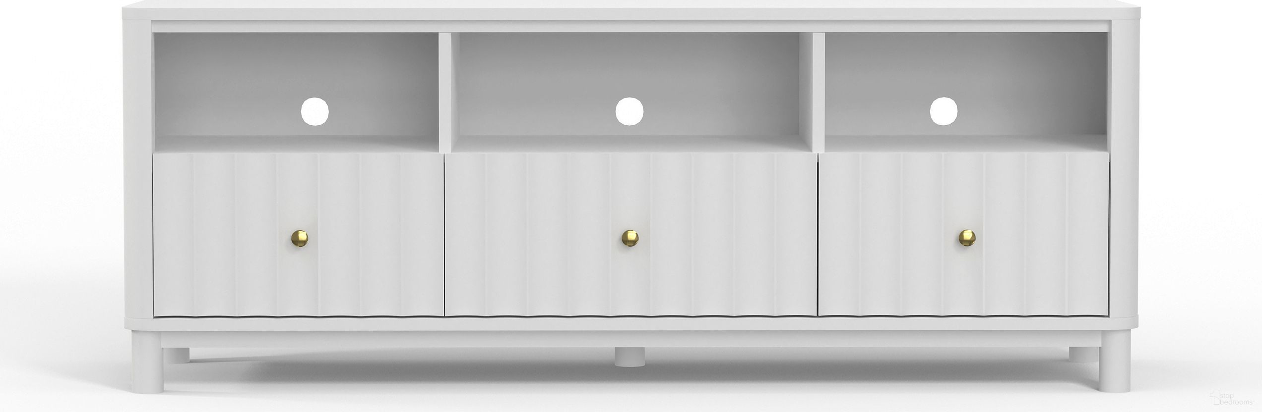 The appearance of Stapleton TV Console In White designed by Alpine in the glam interior design. This white piece of furniture  was selected by 1StopBedrooms from Stapleton Collection to add a touch of cosiness and style into your home. Sku: 2090-10. Material: Mahogany.