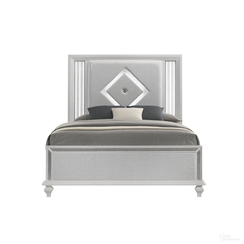 Stardust Queen Upholstered Bed In White and Gray