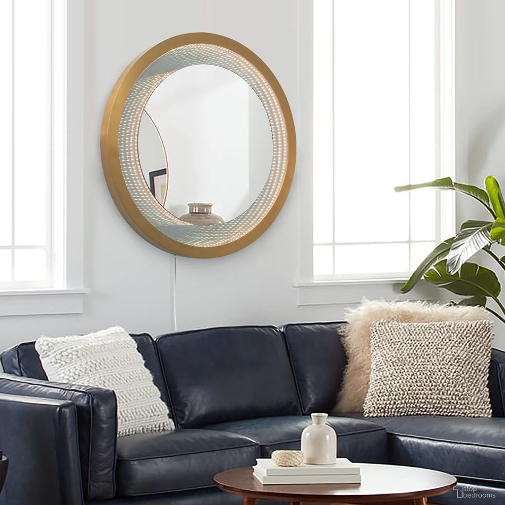 Starfall Vanishing Infinity LED Round Wall Mirror In Brushed Brass