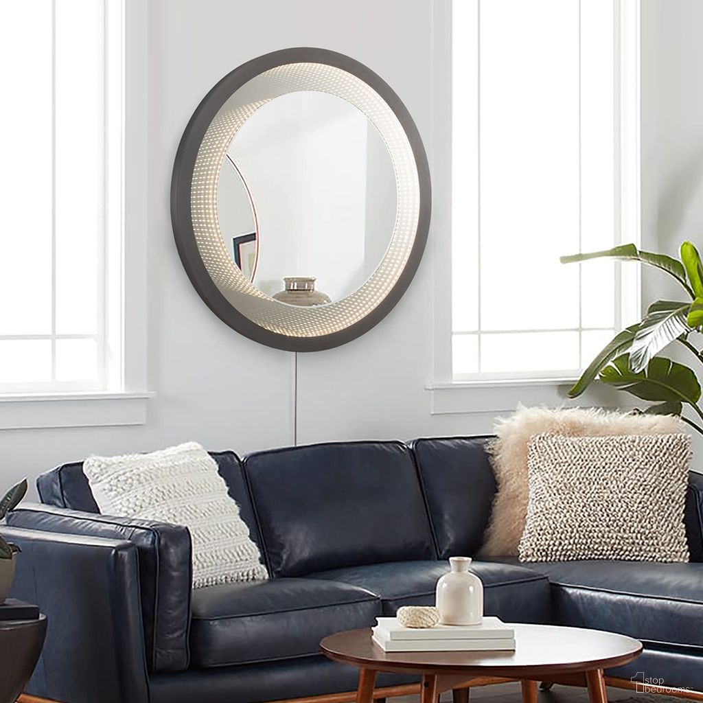 Starfall Vanishing infinity LED Round Wall Mirror In Gunmetal