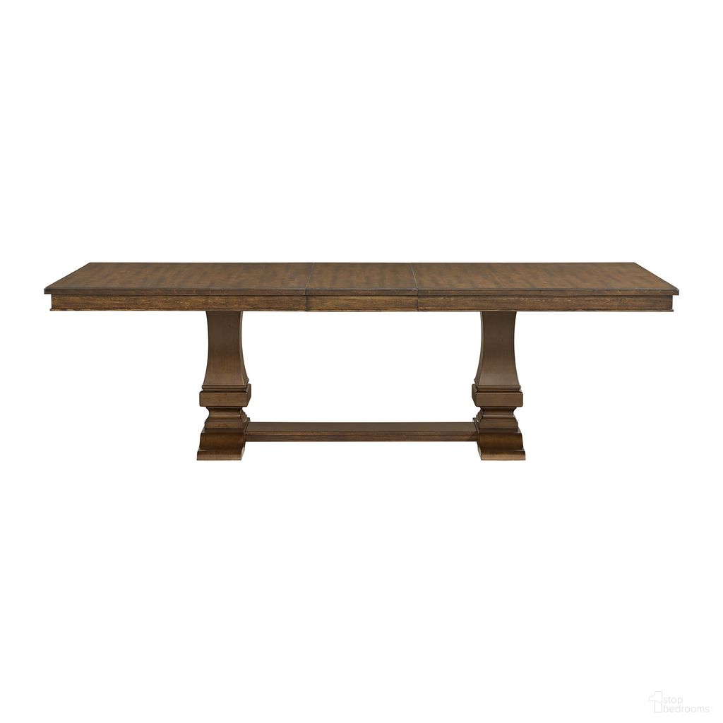 The appearance of Stark Dining Table with with 18 Inch Leaf In Cherry designed by Picket House in the transitional interior design. This cherry piece of furniture  was selected by 1StopBedrooms from Stark Collection to add a touch of cosiness and style into your home. Sku: D-5210-5-DTT;D-5210-5-DTB. Table Base Style: Trestle. Table Top Shape: Rectangular. Material: Birch. Size: 42" x 102".