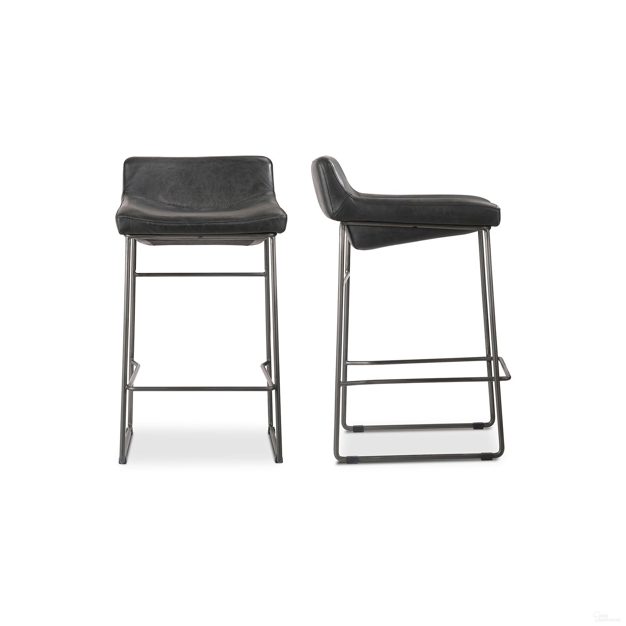 The appearance of Starlet Black Counter Height Stool Set Of 2 designed by Moes Home in the modern / contemporary interior design. This black piece of furniture was selected by 1StopBedrooms from Starlet Collection to add a touch of cosiness and style into your home. Sku: PK-1106-02. Material: Top Grain Leather.