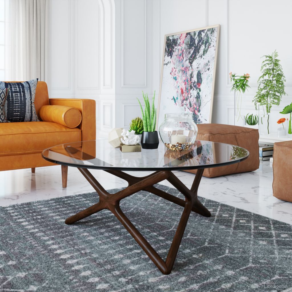 The appearance of Starlight Coffee Table In Walnut designed by Aeon in the modern / contemporary interior design. This walnut piece of furniture  was selected by 1StopBedrooms from Starlight Collection to add a touch of cosiness and style into your home. Sku: SD9153A-CoffeeTable-Glass-Box 1;SD9153A-Walnut-Box2. Material: Wood.