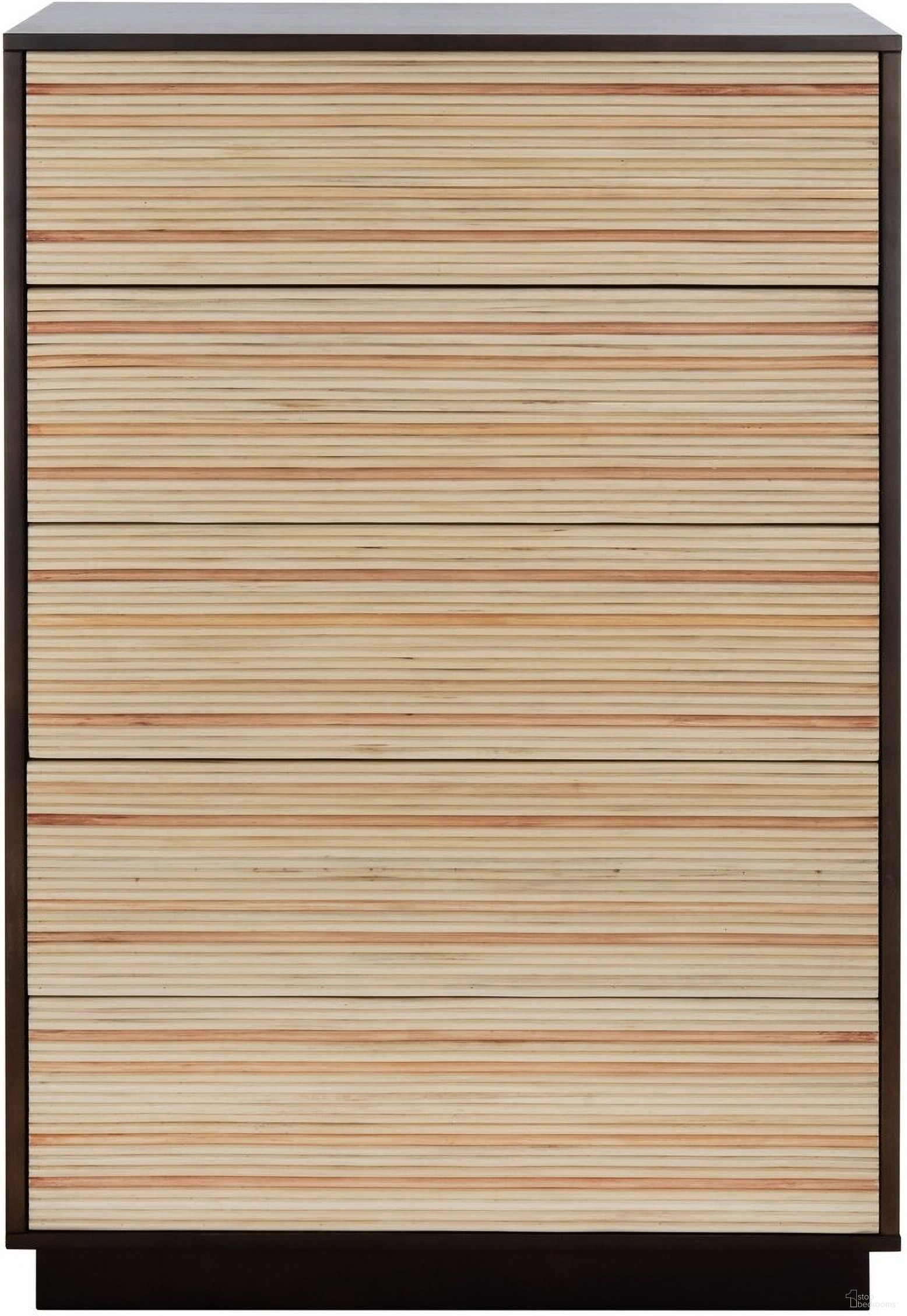 The appearance of Stassie 5 Drawer Tall Dresser In Natural and Dark Brown designed by Safavieh Couture in the nautical & coastal interior design. This natural and dark brown piece of furniture was selected by 1StopBedrooms from Stassie Collection to add a touch of cosiness and style into your home. Sku: SFV7218A. Material: Wood.