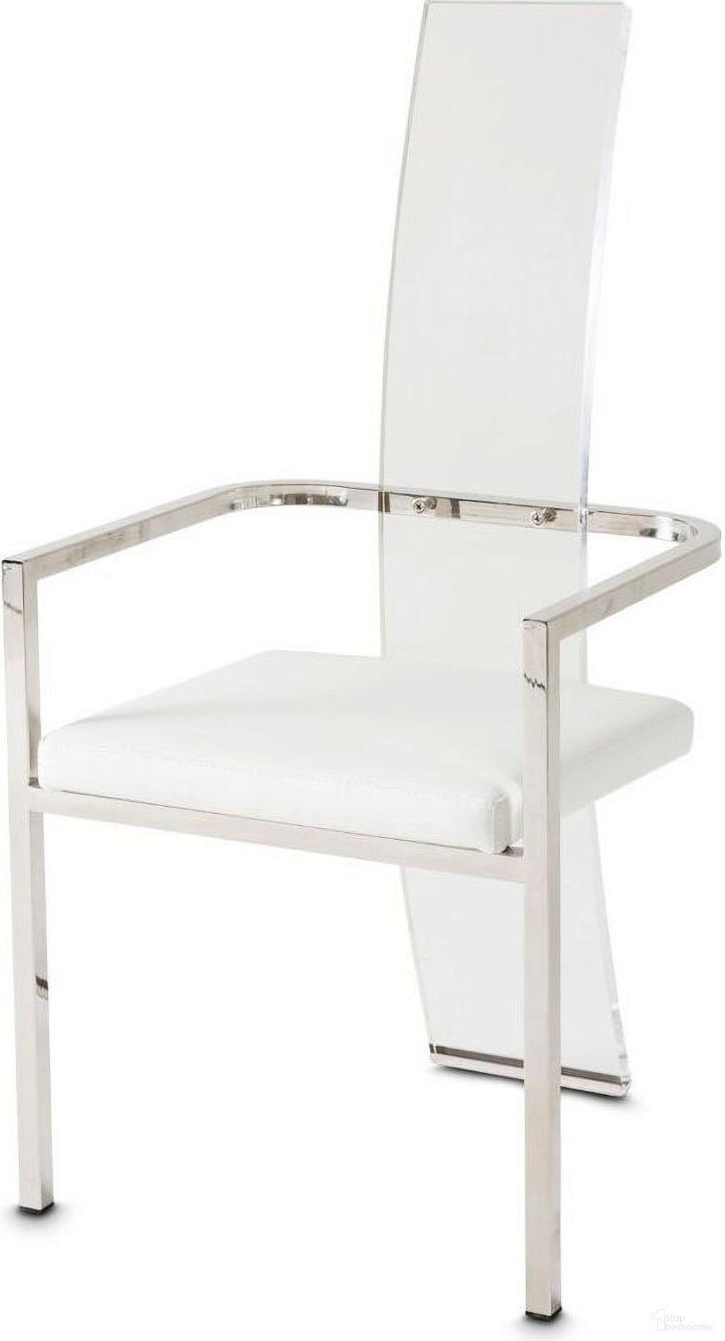 The appearance of State St. Glossy White Dining Chair designed by Michael Amini in the modern / contemporary interior design. This glossy white piece of furniture  was selected by 1StopBedrooms from State St. Collection to add a touch of cosiness and style into your home. Sku: N9016004A-116. Material: Acrylic. Chair Type: Arm Chair.