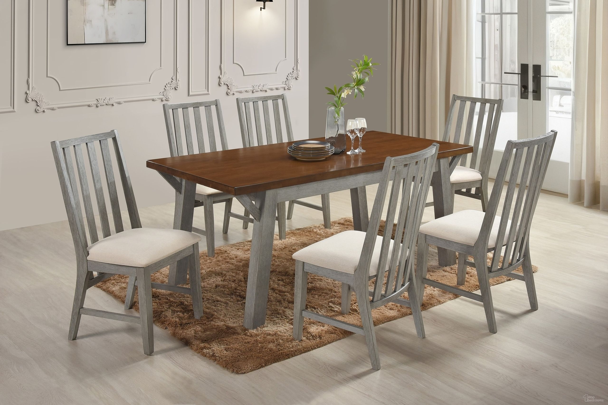 Staton Dining Room Set In Gray and Walnut