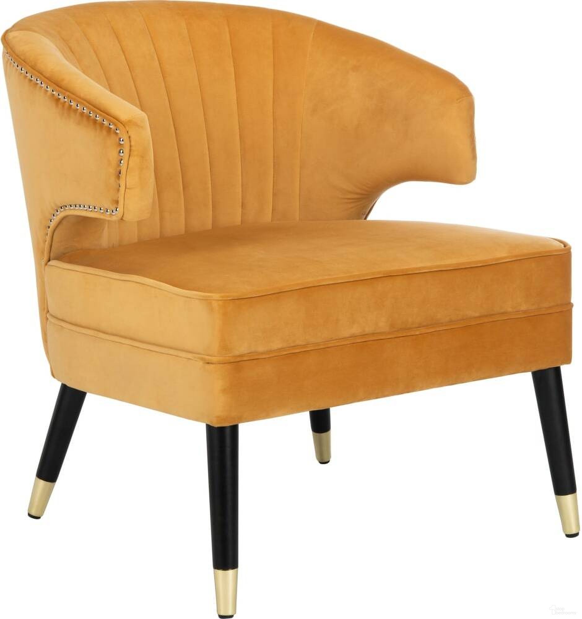 The appearance of Stazia Marigold and Black Wingback Accent Chair designed by Safavieh in the rustic / southwestern interior design. This orange piece of furniture was selected by 1StopBedrooms from Stazia Collection to add a touch of cosiness and style into your home. Sku: ACH4502A. Material: Wood.