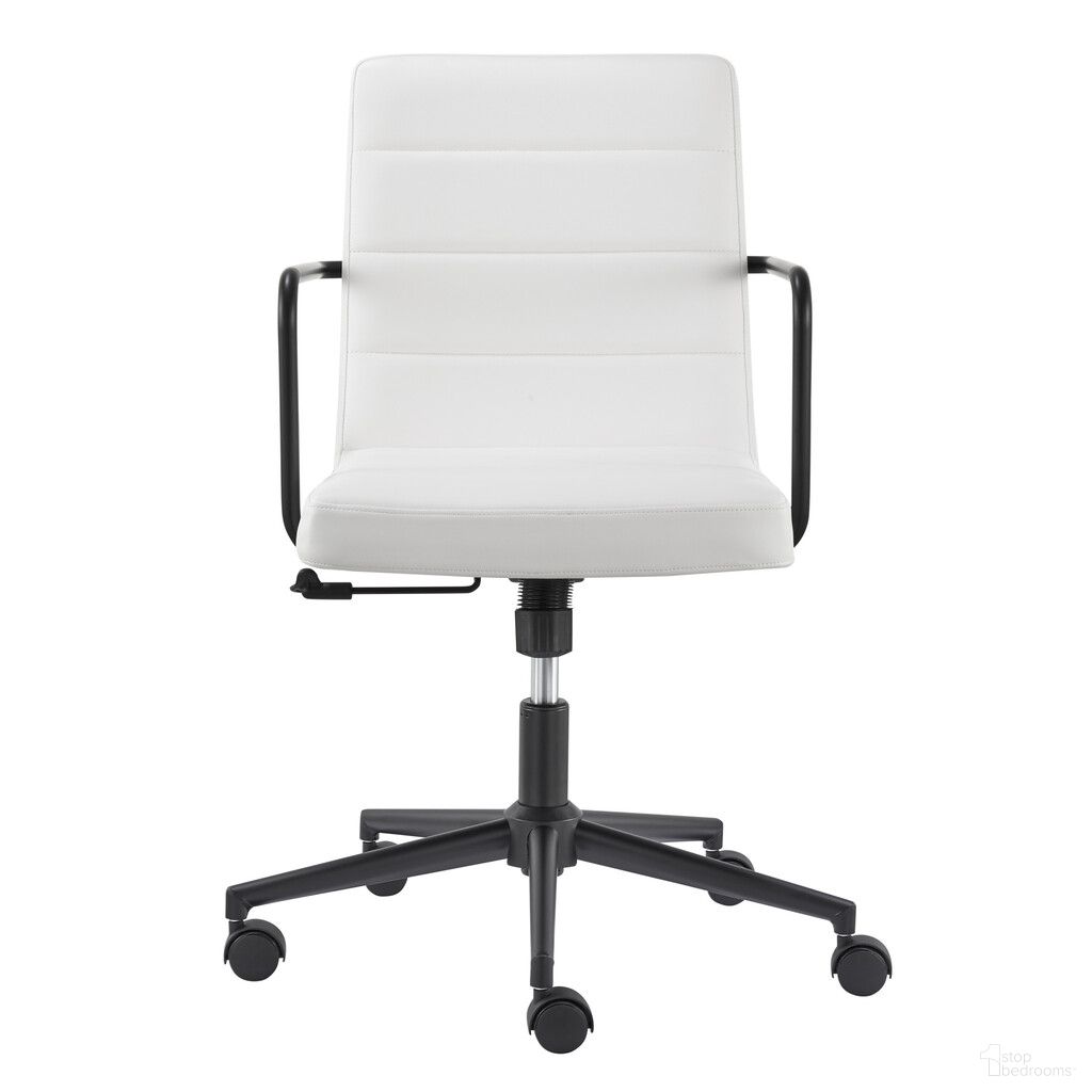 Steel and Faux Leather Adjustable Swivel Rolling Office Chair In White and Black
