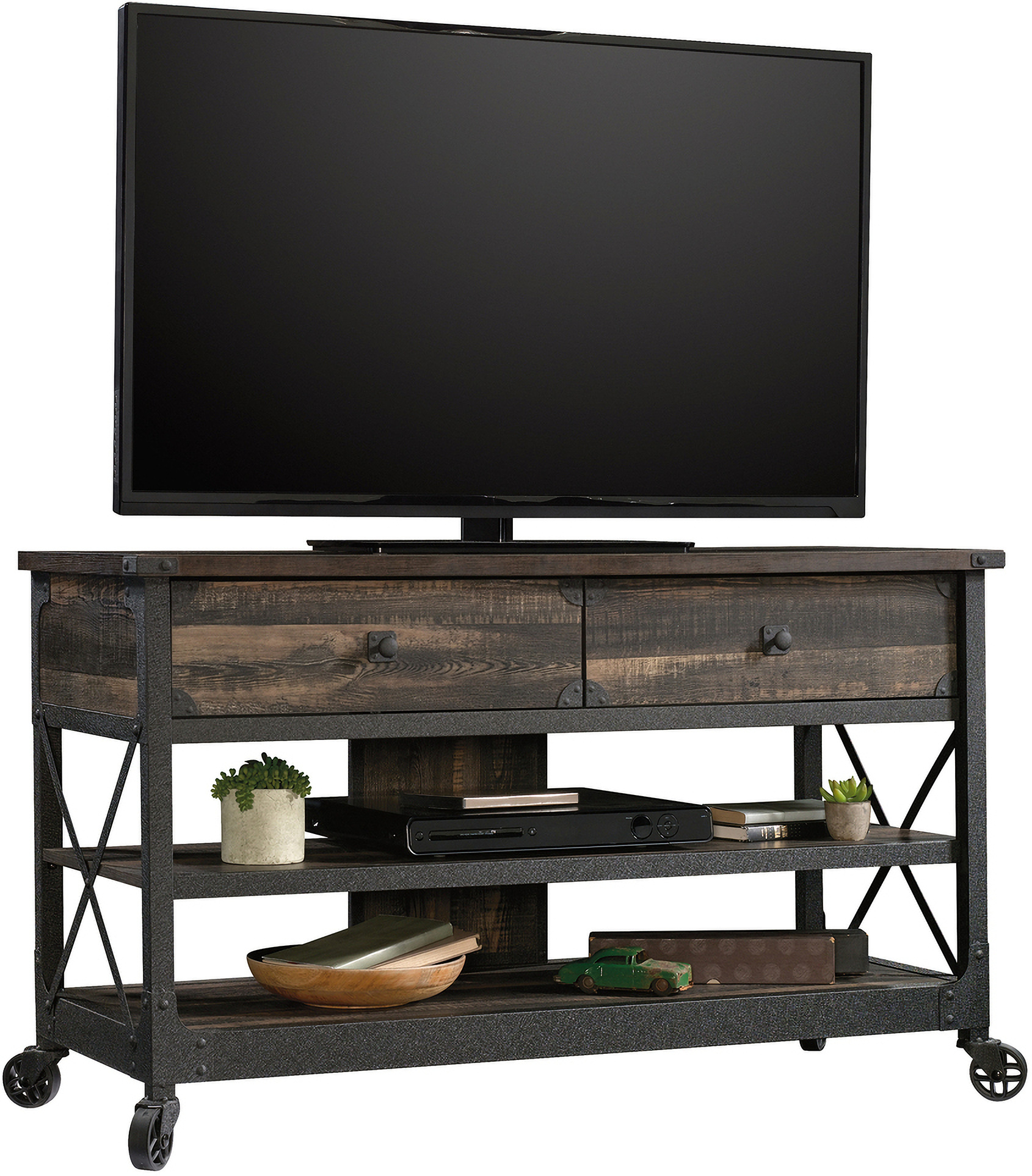 Steel River Tv Stand In Carbon Oak by Sauder 1StopBedrooms