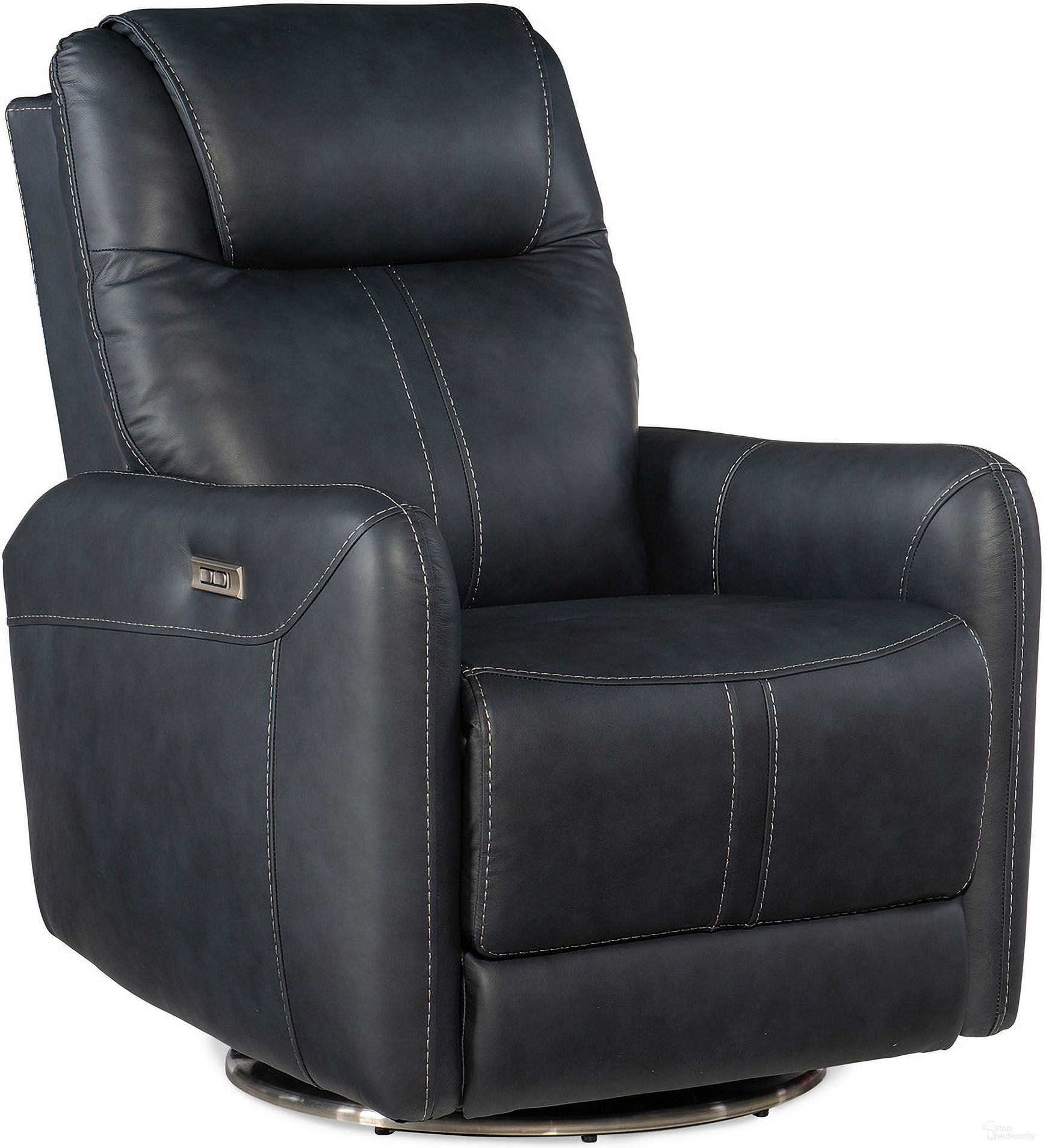 The appearance of RC Steffen Swivel Power Recliner With Power Headrest In Blue designed by Hooker in the transitional interior design. This blue piece of furniture was selected by 1StopBedrooms from RC Collection to add a touch of cosiness and style into your home. Sku: RC601-PHSZ-049. Material: Leather.