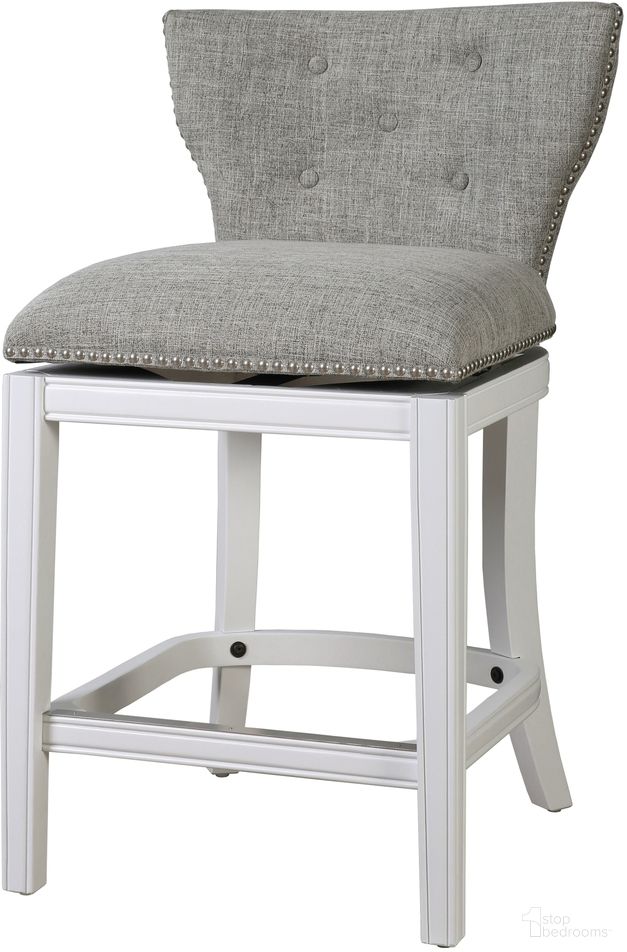 The appearance of Stella 26 Inch Upholstered Counter-Height Swivel Barstool with Back with Upholstery In White and Gray designed by New Ridge Home Goods in the transitional interior design. This white/gray piece of furniture was selected by 1StopBedrooms from Stella Collection to add a touch of cosiness and style into your home. Sku: NR105554-FCS-AW. Material: Polyester.