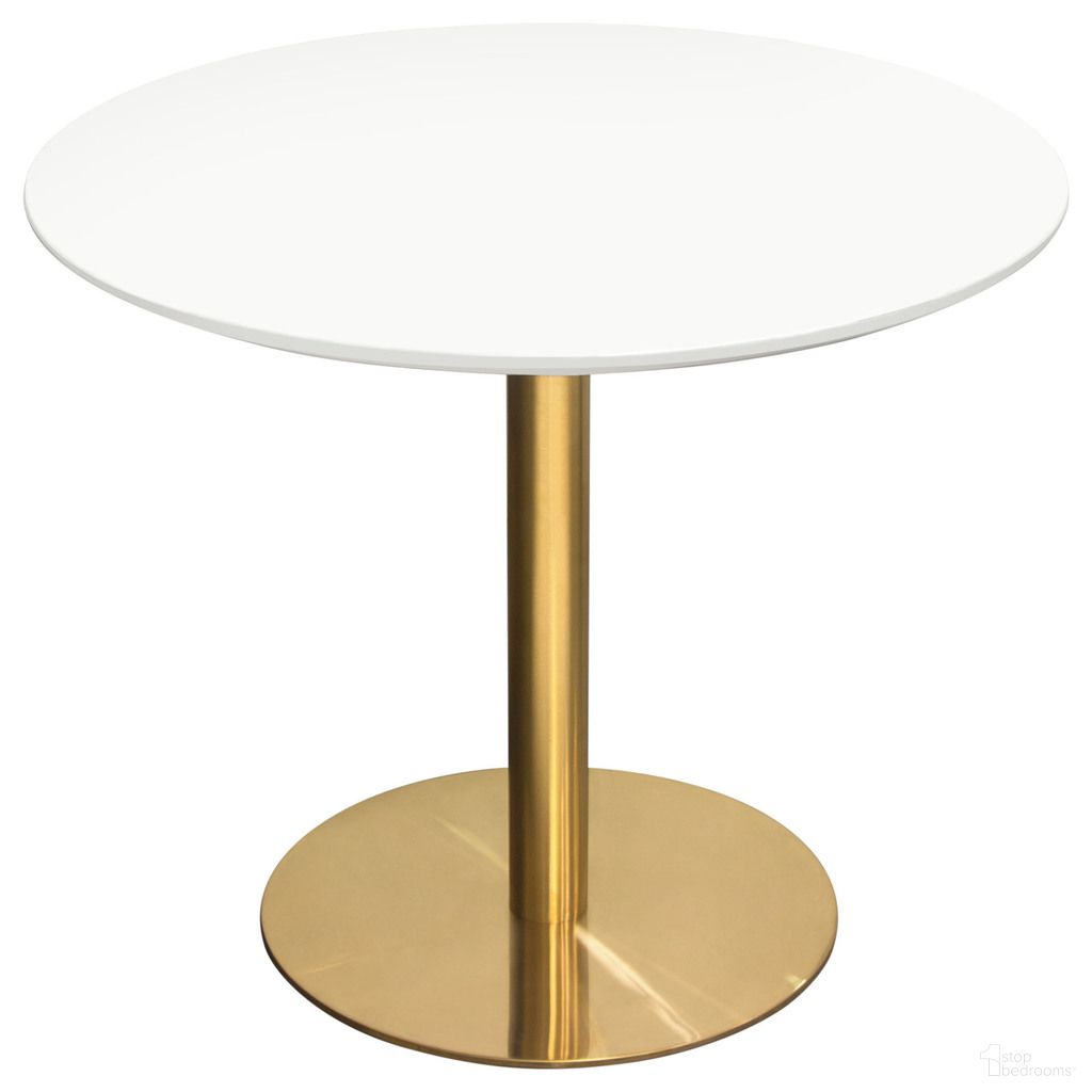 The appearance of Stella 36 Inch Round Dining Table In White Lacquer Top and Brushed Gold Metal Base designed by Diamond Sofa in the modern / contemporary interior design. This white piece of furniture was selected by 1StopBedrooms from Stella Collection to add a touch of cosiness and style into your home. Sku: STELLADTTWH;STELLADTLGD;STELLADTBGD. Table Base Style: Pedestal. Table Top Shape: Round. Material: MDF. Size: 36".