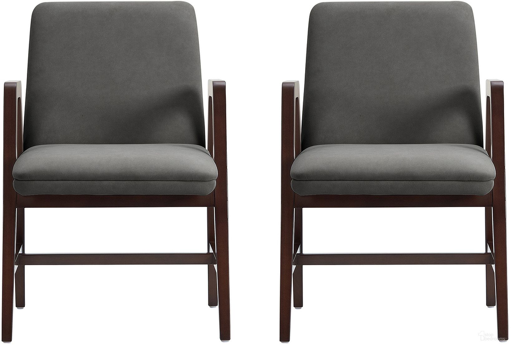 The appearance of Stella Dining Armchair Set of 2 In Graphite designed by Manhattan Comfort in the modern / contemporary interior design. This graphite piece of furniture  was selected by 1StopBedrooms from Stella Collection to add a touch of cosiness and style into your home. Sku: DC101AR-GY;DC101AR-GY. Chair Type: Arm Chair. Material: Beech.