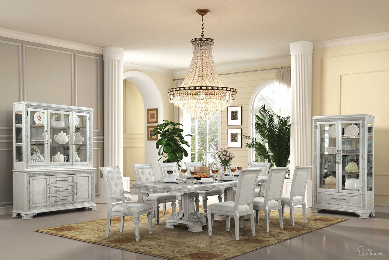 The appearance of Stella Mia Dining Room Set In Ivory designed by Furniture of America in the traditional interior design. This ivory piece of furniture was selected by 1StopBedrooms from Stella Mia Collection to add a touch of cosiness and style into your home. Sku: FM31000WH-T-1;FM31000WH-T-2;FM31000WH-SC-2PK. Table Top Shape: Rectangular. Size: 44" x 114". Material: Ash.